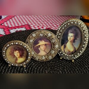Vintage Portrait Set with Gold and Pearl Accents